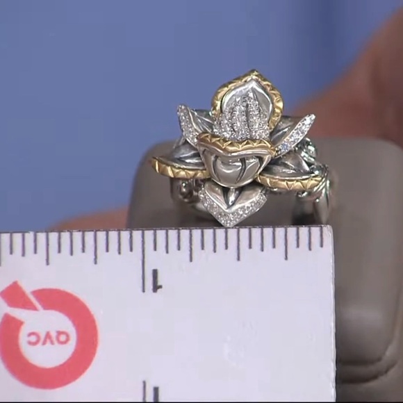 Barbara Bixby Lotus Flower Ring White Topaz Sterling Silver 18K Gold - Picture 12 of 13